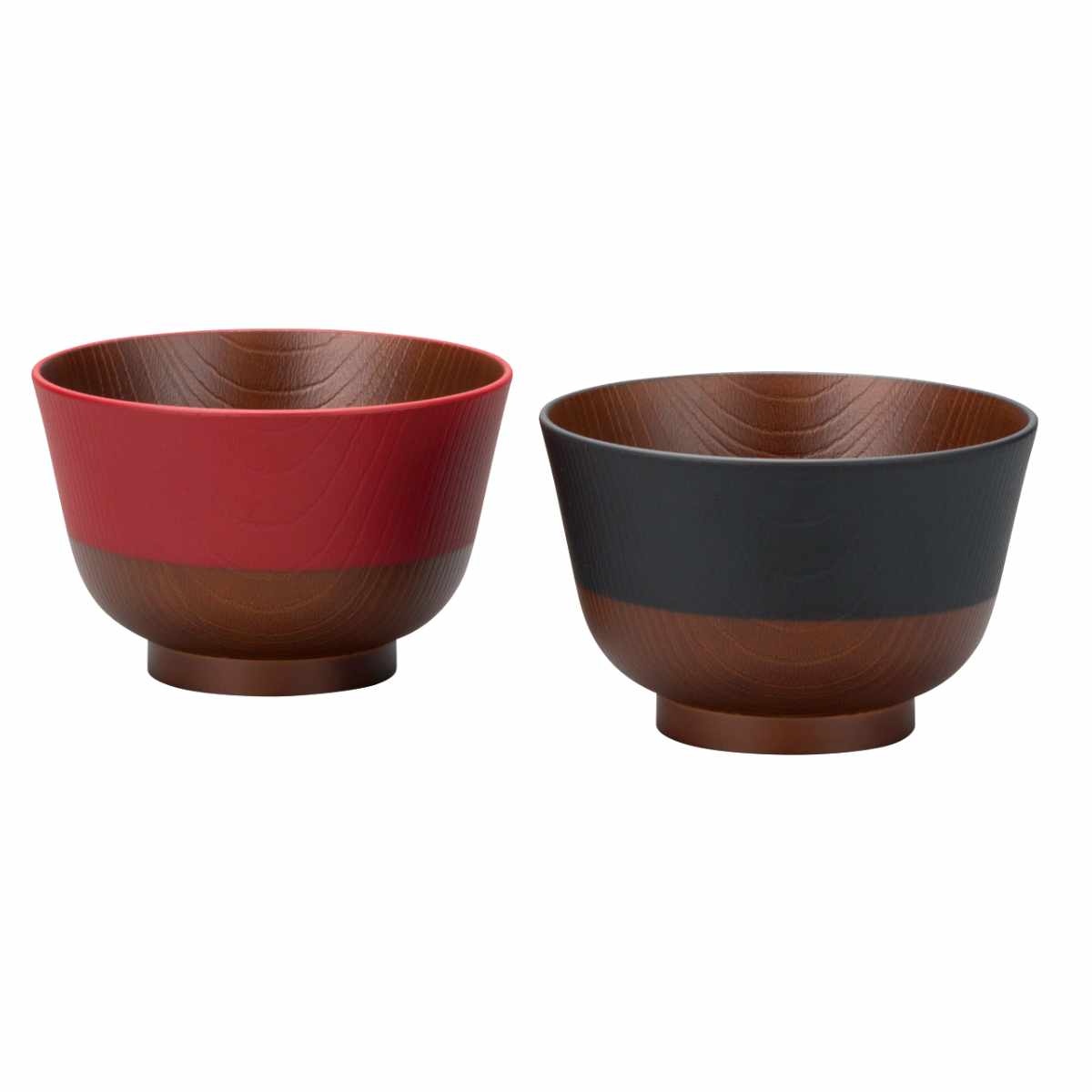 汁椀 日本伝統色 黒/朱 2個入 ( 電子レンジ対応 食洗機対応 BPAフリー 日本製 碗 お椀 味噌汁碗 おしゃれ 軽い 割れにくい 味噌汁 スープ 国産 大人 子ども 木目調 )