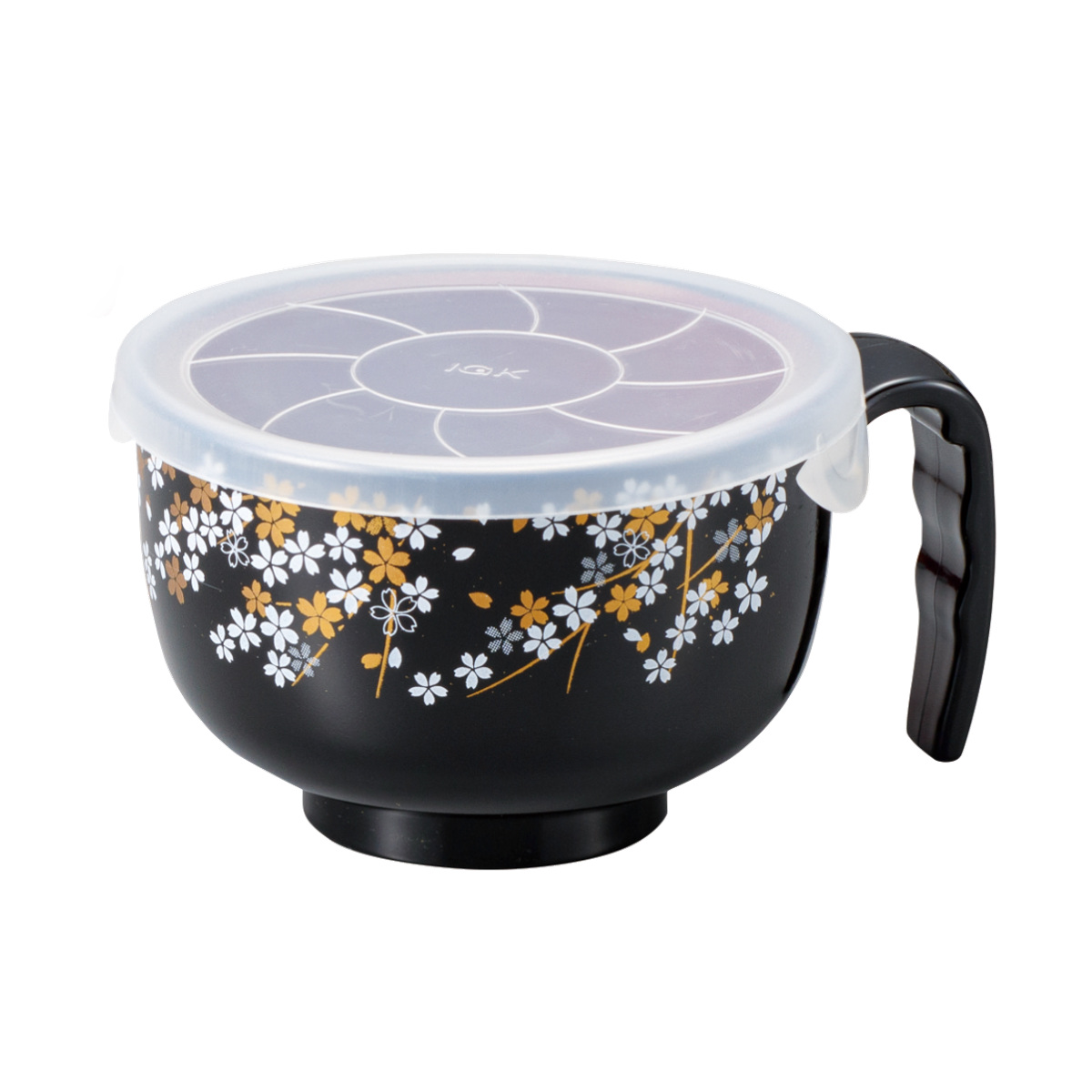 汁椀 桜 フタ付らくらく汁椀 ( 電子レンジ対応 食洗機対応 BPAフリー 抗菌 持ち手付き 介護 食器 お椀 味噌汁碗 軽い 割れにくい ハンドル付き 介護用食器 柄 ふた 蓋 フタ ) 【黒】 黒