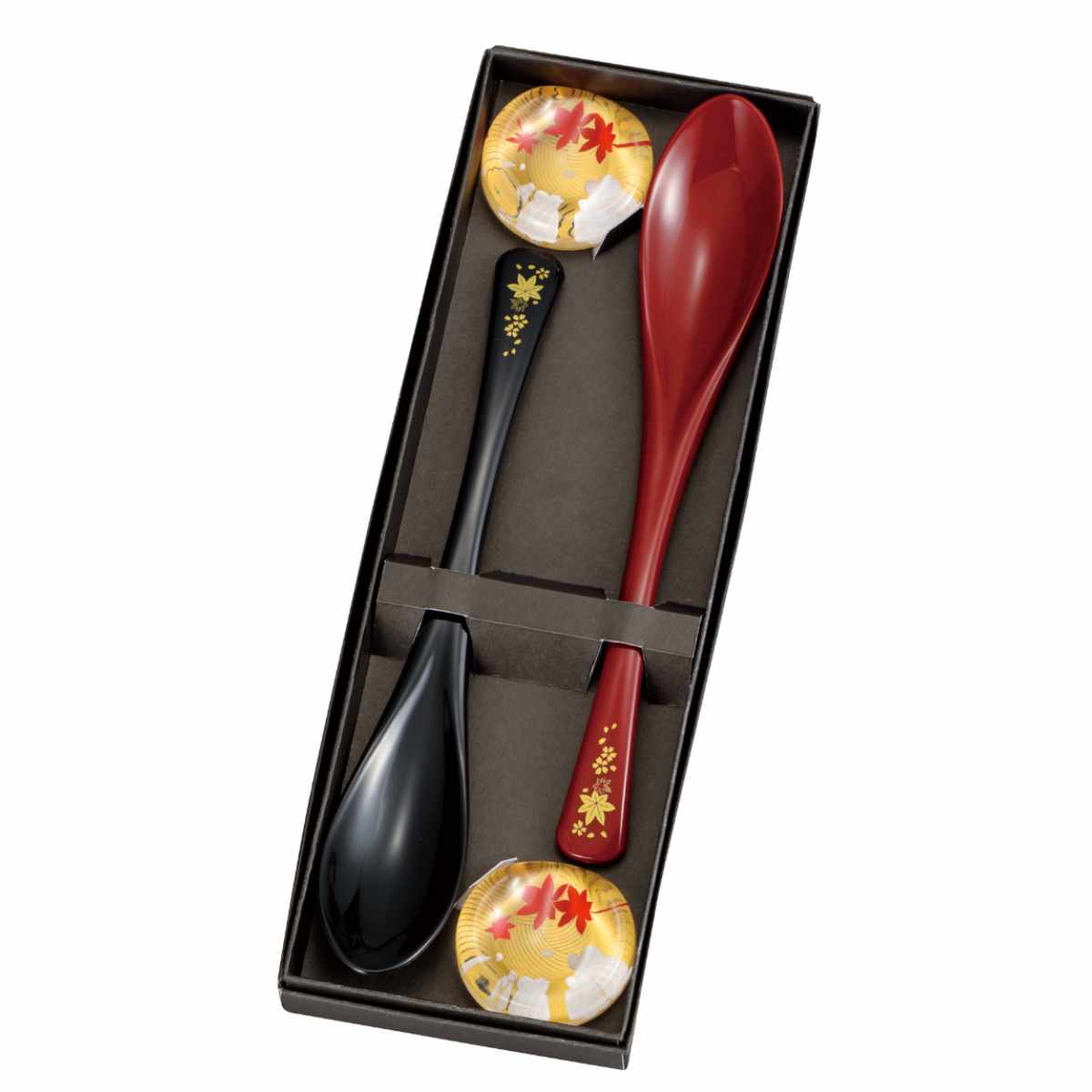 スプーン スプーンレスト 2点×2セット 春秋 ウサギ ( 日本製 カトラリー セット 和 マルチスプーン プラスチック カトラリーレスト おしゃれ 和柄 鯉 秋 うさぎ 国産 スリム ボックス入り 贈り物 父の日 母の日 箱入り ) 【春秋黒朱】 春秋黒朱