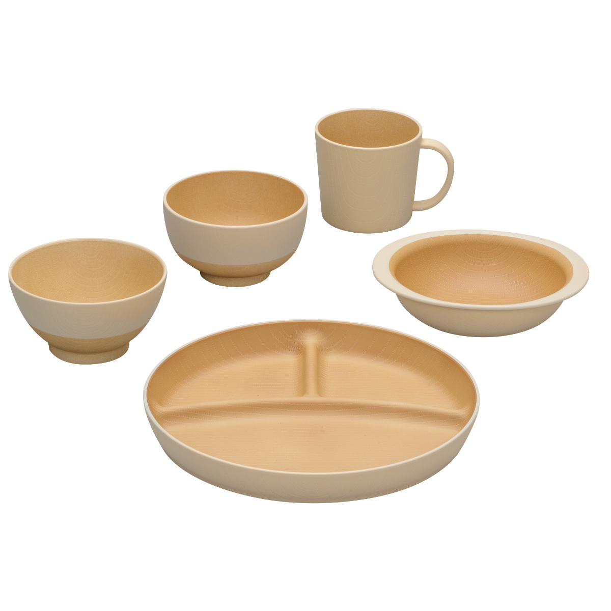 茶碗 汁椀 マグカップ ボウル プレート やさしい彩り 食育 5点セット ( 電子レンジ対応 食洗機対応 BPAフリー 抗菌 キッズ 子ども 子供 飯椀 皿 お皿 日本製 コップ マグ おしゃれ かわいい シンプル 仕切り皿 ランチ皿 3つ仕切り ) 【キナリ】 キナリ