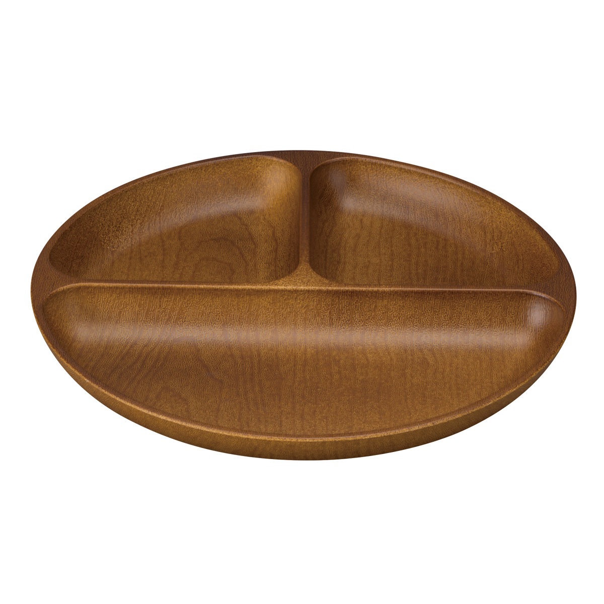 ランチプレート Woody ( 電子レンジ対応 食洗機対応 日本製 BPAフリー 木目調 お皿 皿 ランチ皿 仕切り皿 おしゃれ かわいい シンプル 軽い 割れにくい 子ども 介護 丸 ラウンド 3つ仕切り ) 【オーバルブラウン】 オーバルブラウン