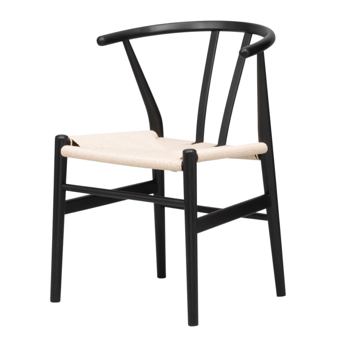 ダイニングチェア 2脚セット 座面高43cm リヴートチェア セカンドライン ペーパーコード ( リプロダクト デザイナーズチェア チェア Yチェア 椅子 木製 天然木 無垢材 曲木 完成品 軽量 肘掛け 食卓 ダイニング 食卓椅子 ) 【ブラック】 ブラック