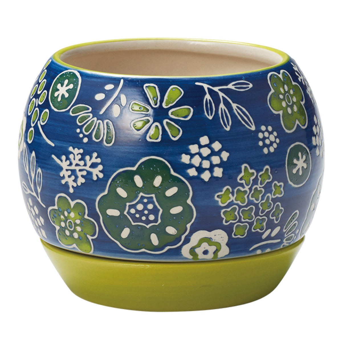 植木鉢 チェリッシュポット 3号用 ( フラワーポット プラントポット プランターポット 鉢 鉢植え 陶器 穴あり 水抜き穴 インテリア 植え替え おしゃれ 観葉植物 多肉植物 サボテン 園芸 3号鉢 受け皿付き ) 【ブルー】 ブルー