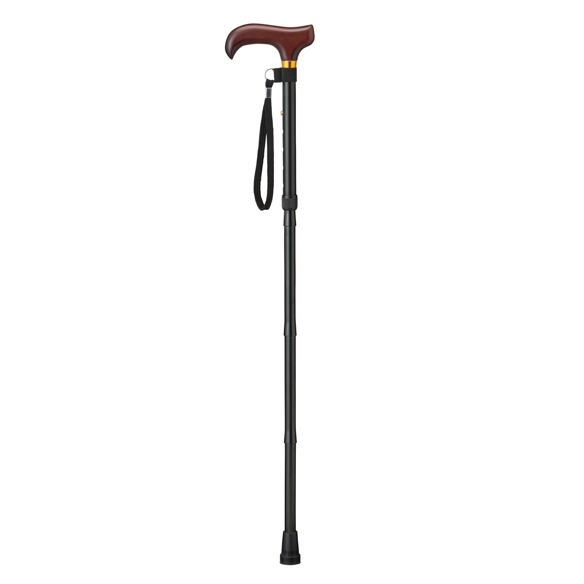 杖 折りたたみタイプ 愛杖 Dシリーズ アルミ ( つえ ツエ 折りたたみ杖 一点杖 伸縮 長さ調節 軽量 介護 歩行補助 高齢者 おしゃれ 介護用品 5段階調節 歩行 補助 リハビリ 衝撃吸収 転倒防止 ストラップ付き ) 【ブラック】 ブラック