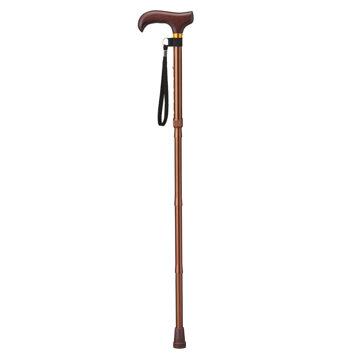 杖 折りたたみタイプ 愛杖 Dシリーズ アルミ ( つえ ツエ 折りたたみ杖 一点杖 伸縮 長さ調節 軽量 介護 歩行補助 高齢者 おしゃれ 介護用品 5段階調節 歩行 補助 リハビリ 衝撃吸収 転倒防止 ストラップ付き ) 【ブラウン】 ブラウン