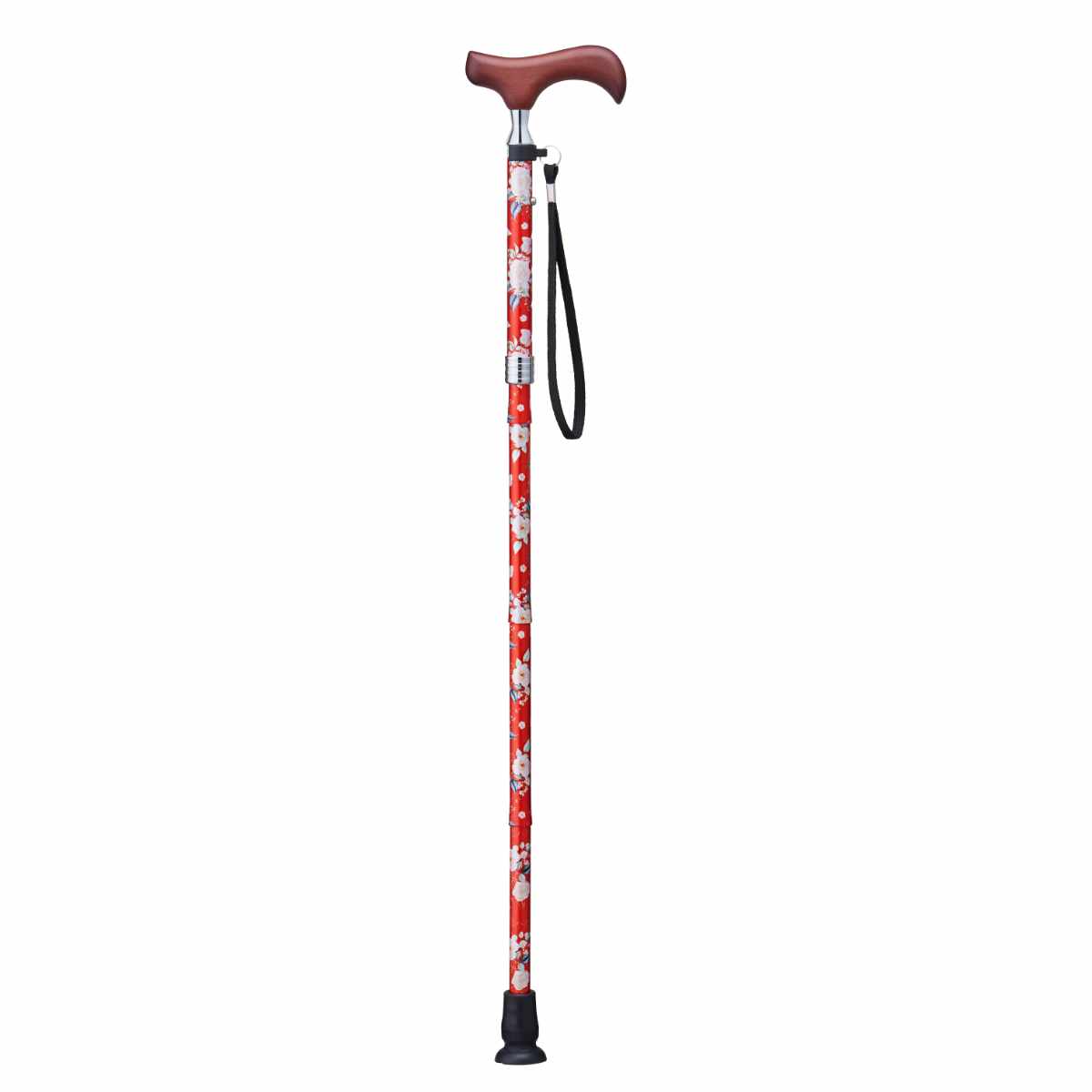 杖 折りたたみタイプ 愛杖 Eシリーズ 花柄 アルミ スリムネック ( つえ ツエ 長さ調節 自立 軽量 介護 歩行補助 高齢者 はな 介護用品 5段階調節 歩行 補助 リハビリ 衝撃吸収 転倒防止 折りたたみ式 折りたたみ ) 【レッド】 レッド