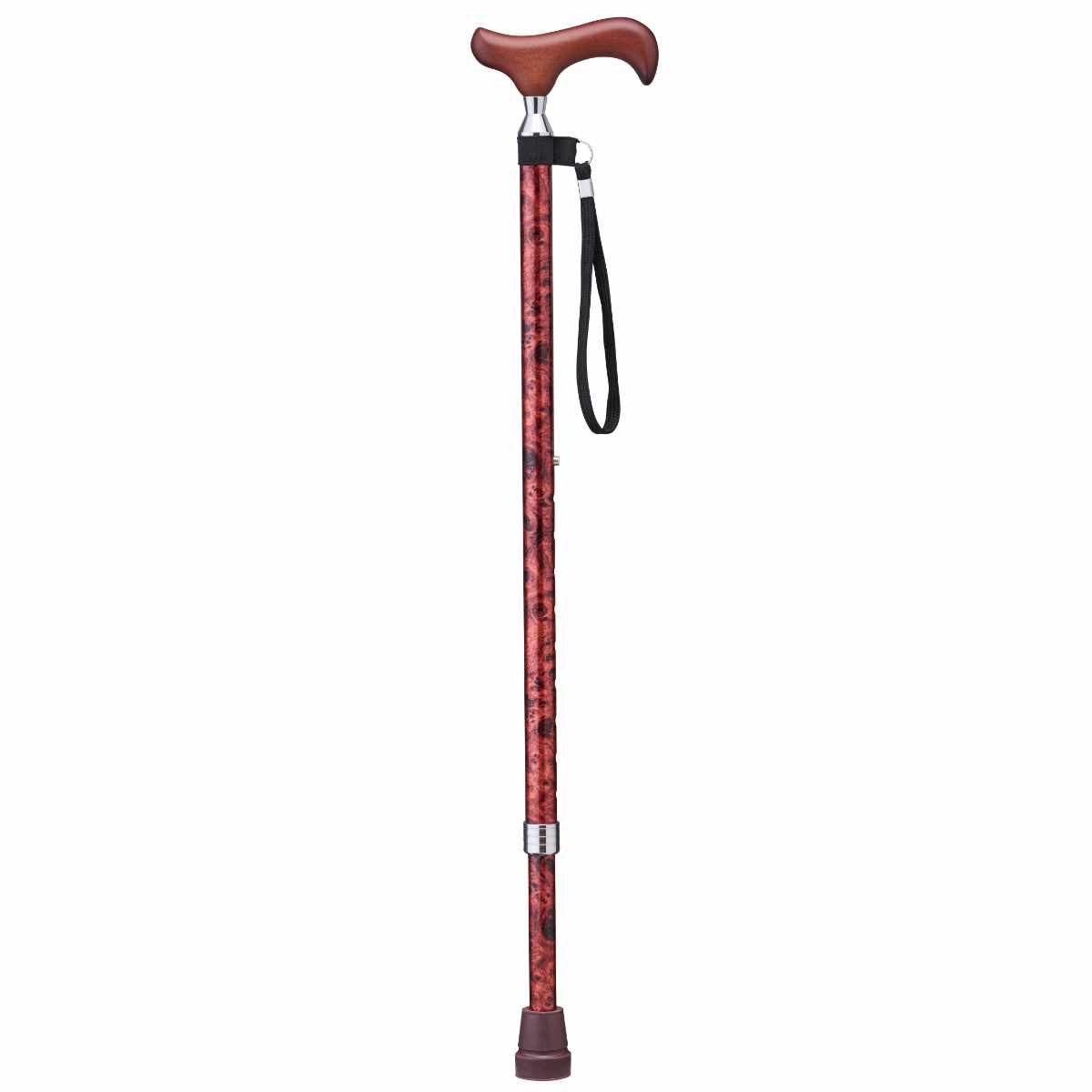 杖 伸縮タイプ 愛杖 Eシリーズ 太杖 アルミ スリムネック ( つえ ツエ 伸縮杖 長さ調節 自立 軽量 介護 歩行補助 高齢者 介護用品 10段階調節 歩行 補助 リハビリ 衝撃吸収 転倒防止 ストラップ付き ) 【木目】 木目