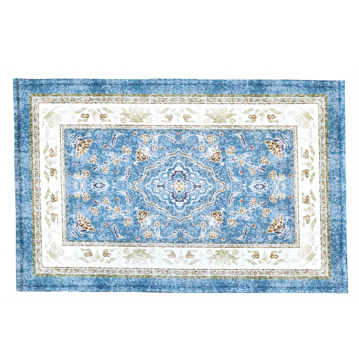 玄関マット 50×80 cm エルヴァン インテリアマット 室内 すべり止め付き ( 滑り止め ズレにくい 玄関 屋内 マット エントランスマット 室内用玄関マット 寝室 ベッド横 室内用 長方形 おしゃれ ヴィンテージ 抗菌 防臭 すべり止め ) 【ブルー】 ブルー