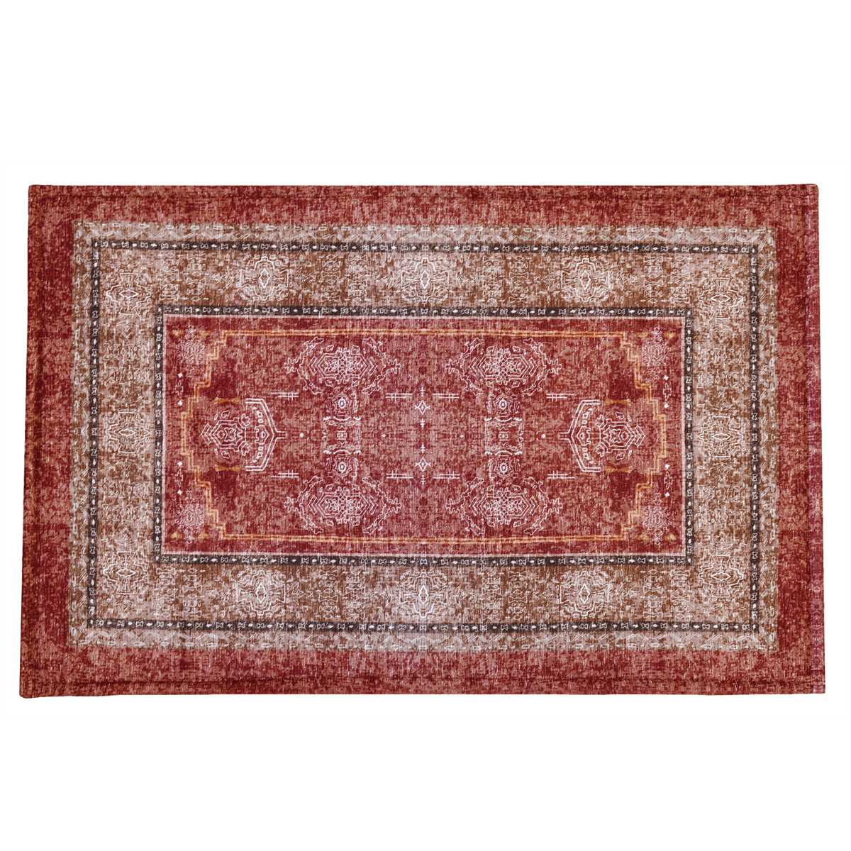 玄関マット 50×80 cm エルヴァン インテリアマット 室内 すべり止め付き ( 滑り止め ズレにくい 玄関 屋内 マット エントランスマット 室内用玄関マット 寝室 ベッド横 室内用 長方形 おしゃれ ヴィンテージ 抗菌 防臭 すべり止め ) 【レッド】 レッド