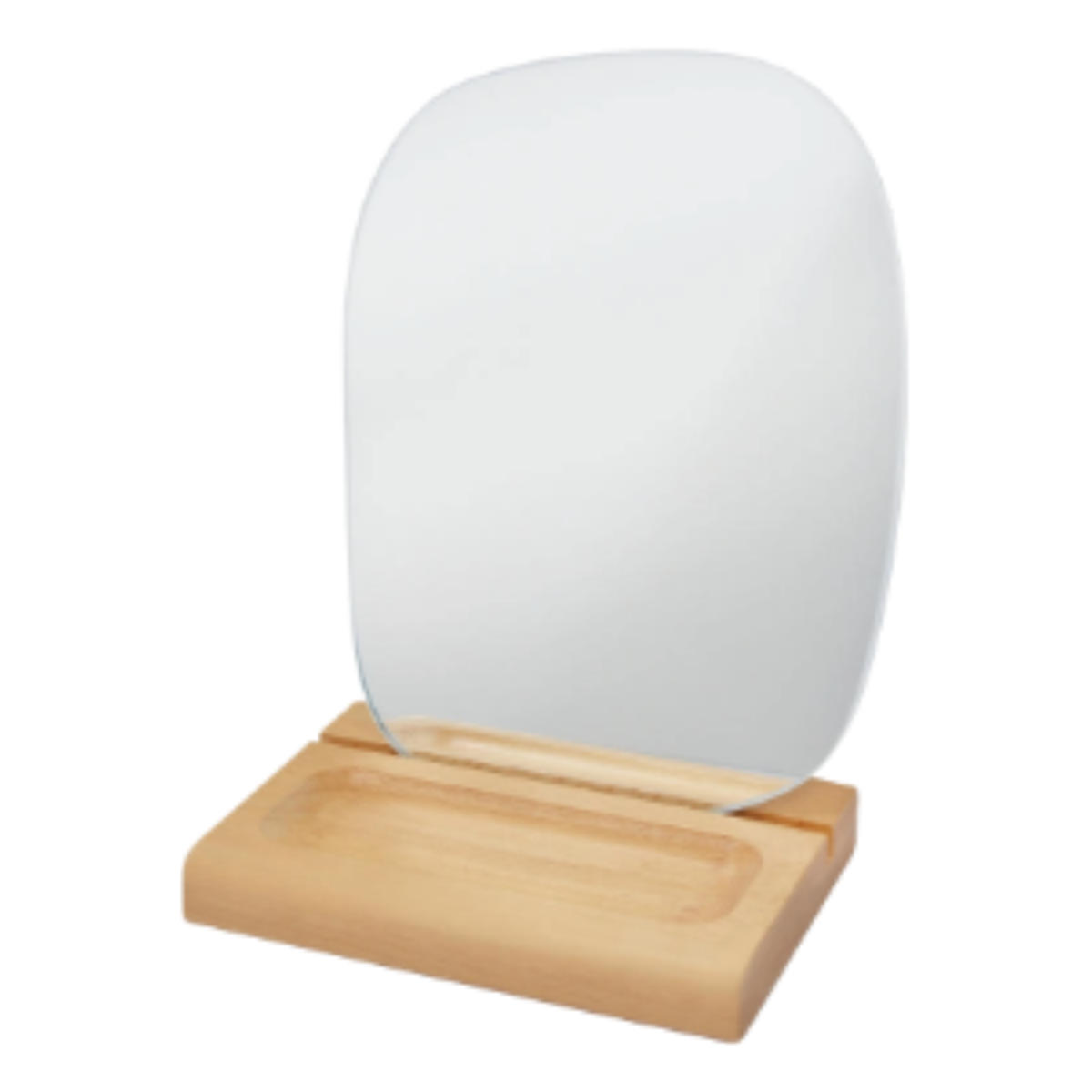スタンドミラー モーメント 木製スタンド付き 掛け置き兼用 ( 卓上ミラー 鏡 卓上鏡 化粧鏡 かがみ 壁掛け ウォールミラー 2way 飛散防止加工 卓上 メイクミラー スタンド ナチュラル 北欧風 八角形 ウェーブ かわいい おしゃれ ) 【ウェーブ】 ウェーブ