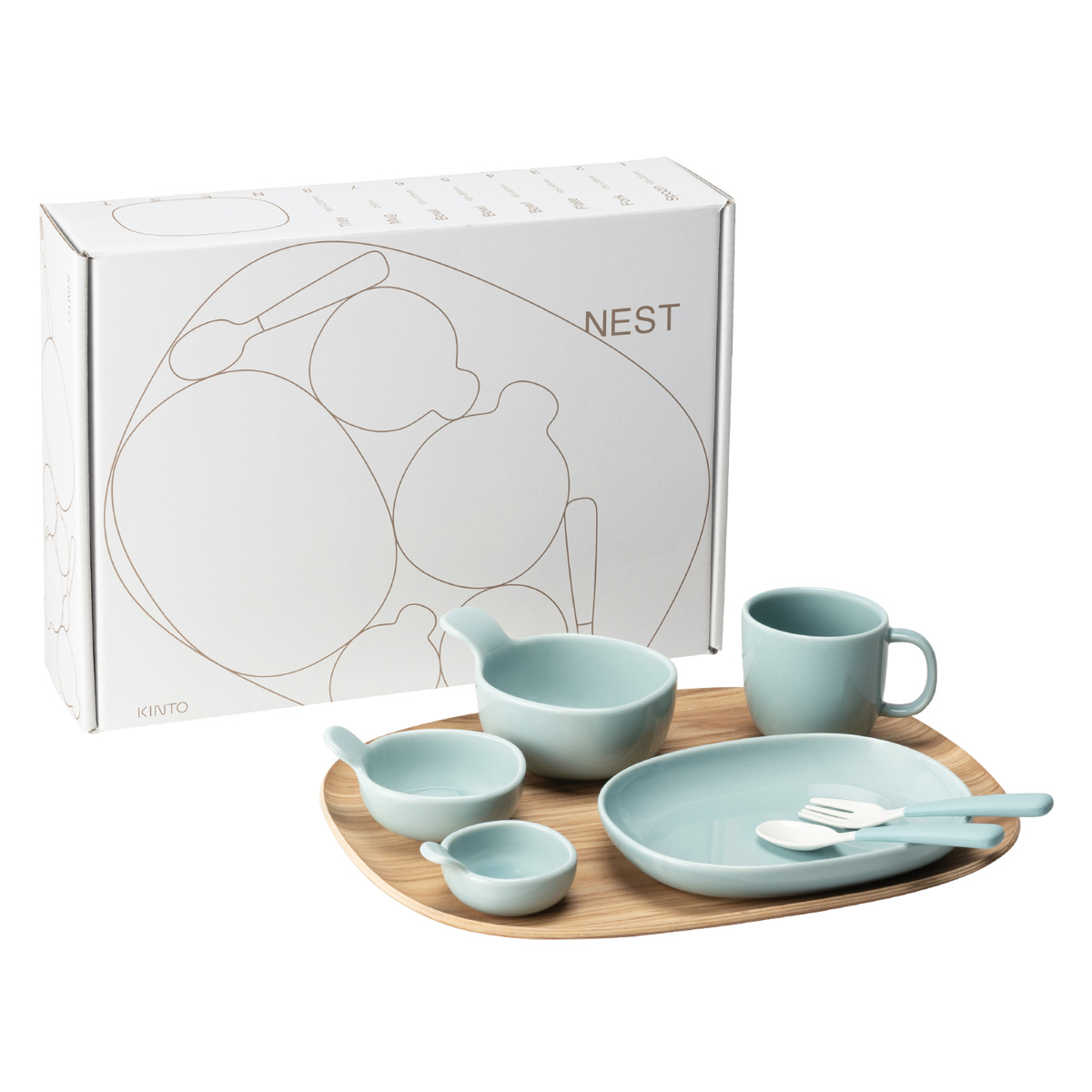 KINTO キントー NEST 8pcs セット ( 電子レンジ対応 食洗機対応 離乳食 子供 キッズ 磁器製 ボウル プレート マグ マグカップ スプーン フォーク トレイ トレー おしゃれ ) 【ブルー】 ブルー