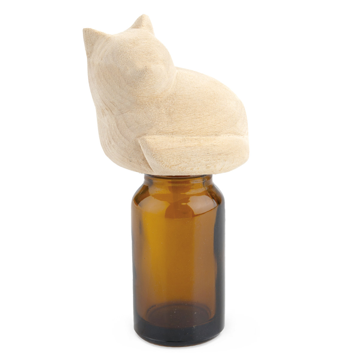 アニマルエッセンシャルオイルキャップ アロマオイル ( アロマキャップ 蓋 フタ 天然木 遮光瓶付き ガラス瓶 アロマ 香り 遮光瓶 ディフューザー フレグランスオイル エッセンシャルオイル 動物 かわいい インテリア おしゃれ ) 【キャット】 キャット