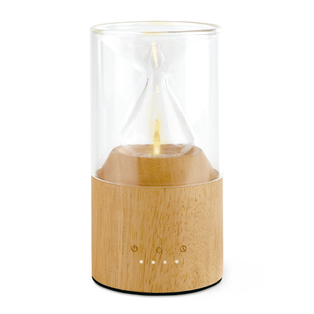 ThaleiaVeil アワーグラスディフューザー アロマディフューザー ( 水なし 噴霧式 天然木 ガラス製 アロマドロップ式 LED ゆらぎ タイマー機能 ダブルウォールガラス LEDライト おしゃれ インテリア USB Type-C )