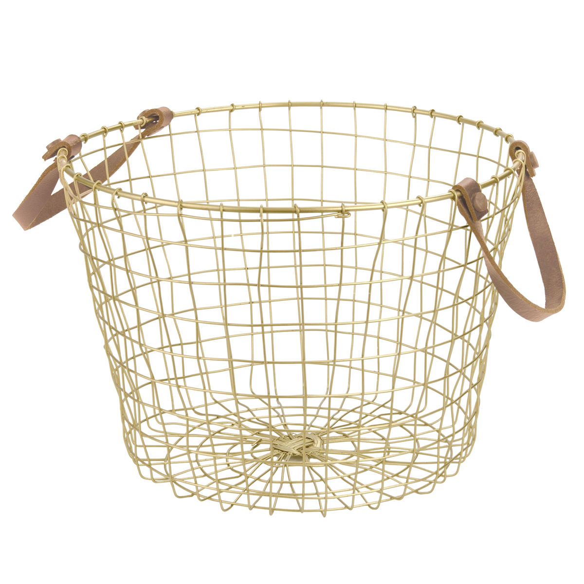 シトア ワイヤーバスケット レザーハンドル ラウンド バスケット かご ( 収納 カゴ 籠 丸型 収納バスケット 小物入れ ハンドメイド 小物収納 ワイヤー 鉄 アイアン おしゃれ オシャレ かわいい カワイイ シンプル ベーシック )