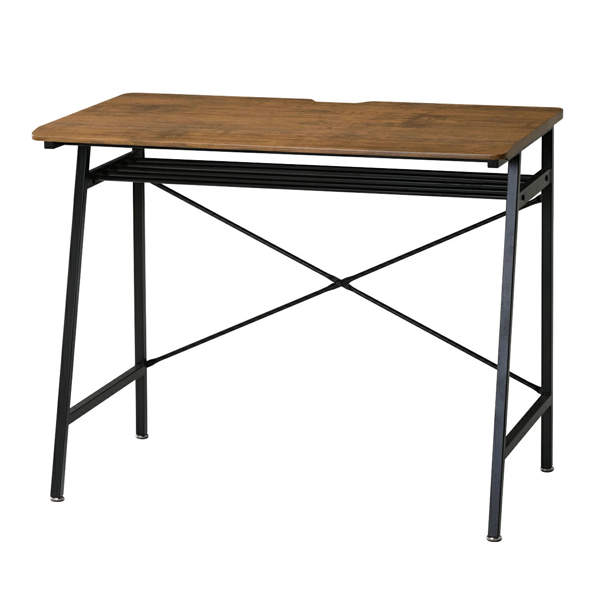 ワークデスク ヴィンテージ調 スチールフレーム 幅90cm ( デスク パソコンデスク PCデスク 机 つくえ 学習机 幅 90 作業台 木目調 天板下 収納 配線穴付き アジャスター付き 勉強机 リビングデスク 作業机 在宅 )
