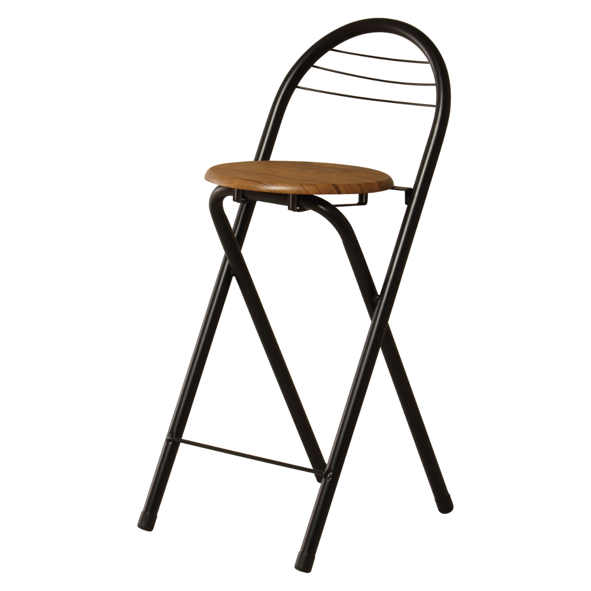 折りたたみ椅子 座面高58cm 背もたれ付 フォールディングハイチェア ( カウンターチェア ハイタイプ ハイチェア バーチェア キッチン 丸 木製 座面 スチール シンプル おしゃれ ) 【ブラック×ブラウン】 ブラック×ブラウン