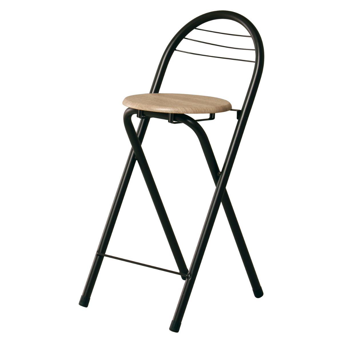 折りたたみ椅子 座面高58cm 背もたれ付 フォールディングハイチェア ( カウンターチェア ハイタイプ ハイチェア バーチェア キッチン 丸 木製 座面 スチール シンプル おしゃれ ) 【ブラウン×ナチュラル】 ブラウン×ナチュラル