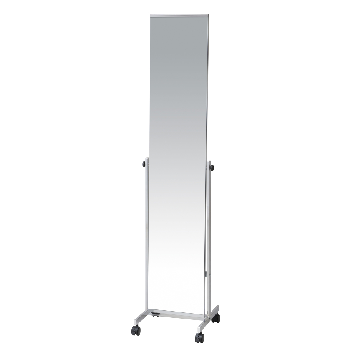 スタンドミラー シルバー ( キャスター付き 角度調節 ノンフレーム 飛散防止加工 ミラー 鏡 姿見 全身鏡 シンプル スタイリッシュ )