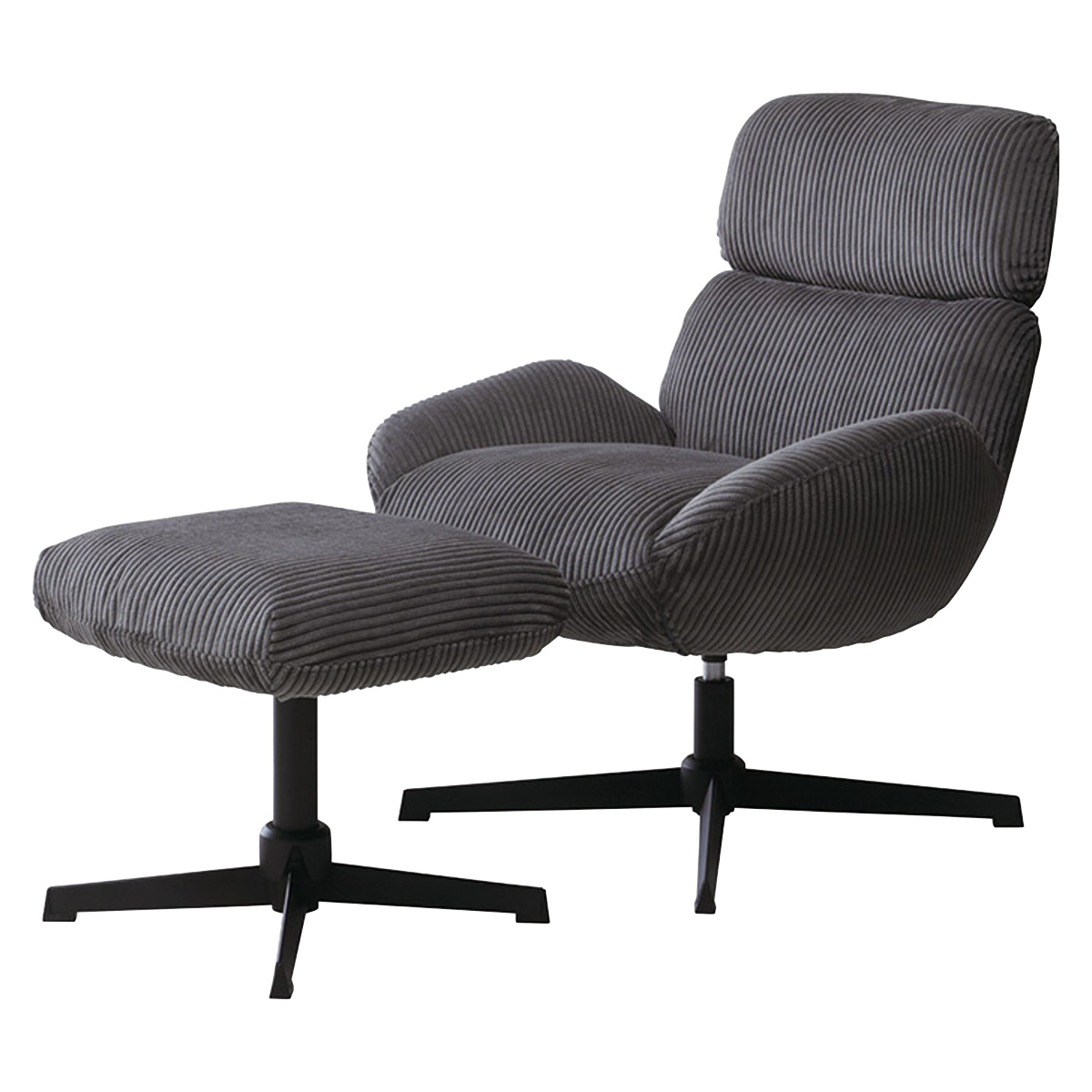 チェア 座面高45cm 回転 オットマン付き ベイム パーソナルチェア ( チェアー イス 椅子 いす コーデュロイ ファブリック 足置き ソファ 1人掛け リラックス 座り心地 快適 リビングチェア )