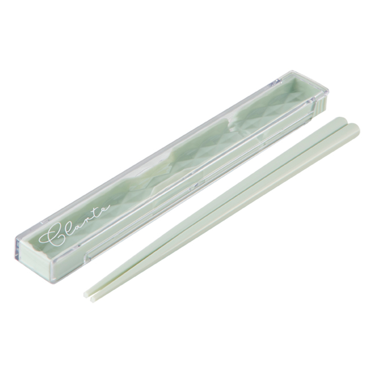 箸箱セット ダイヤカット箸・箸箱セット(S) ( 食洗機対応 箸 箸&箸箱セット お箸 箸ケース 日本製 食洗機OK はし 弁当 お弁当 スライド式 折れ曲げ式 持ち運び お弁当用 携帯用 クリア 透明 かわいい ) 【アースグリーン】 アースグリーン