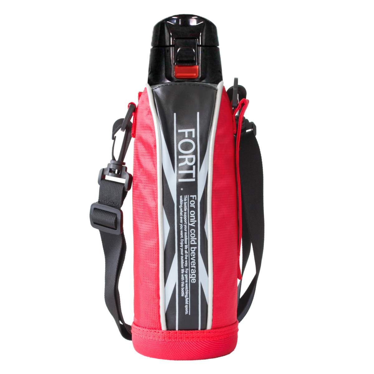 水筒 730ml ステンレス 直飲み ワンタッチ 保冷 NEWフォルティ ブラック レッド カバー付 ( ダイレクトボトル ステンレスボトル スポーツボトル シンプル 保冷専用 直のみ ショルダーベルト 子供 すいとう ボトル ) 【レッド】 レッド