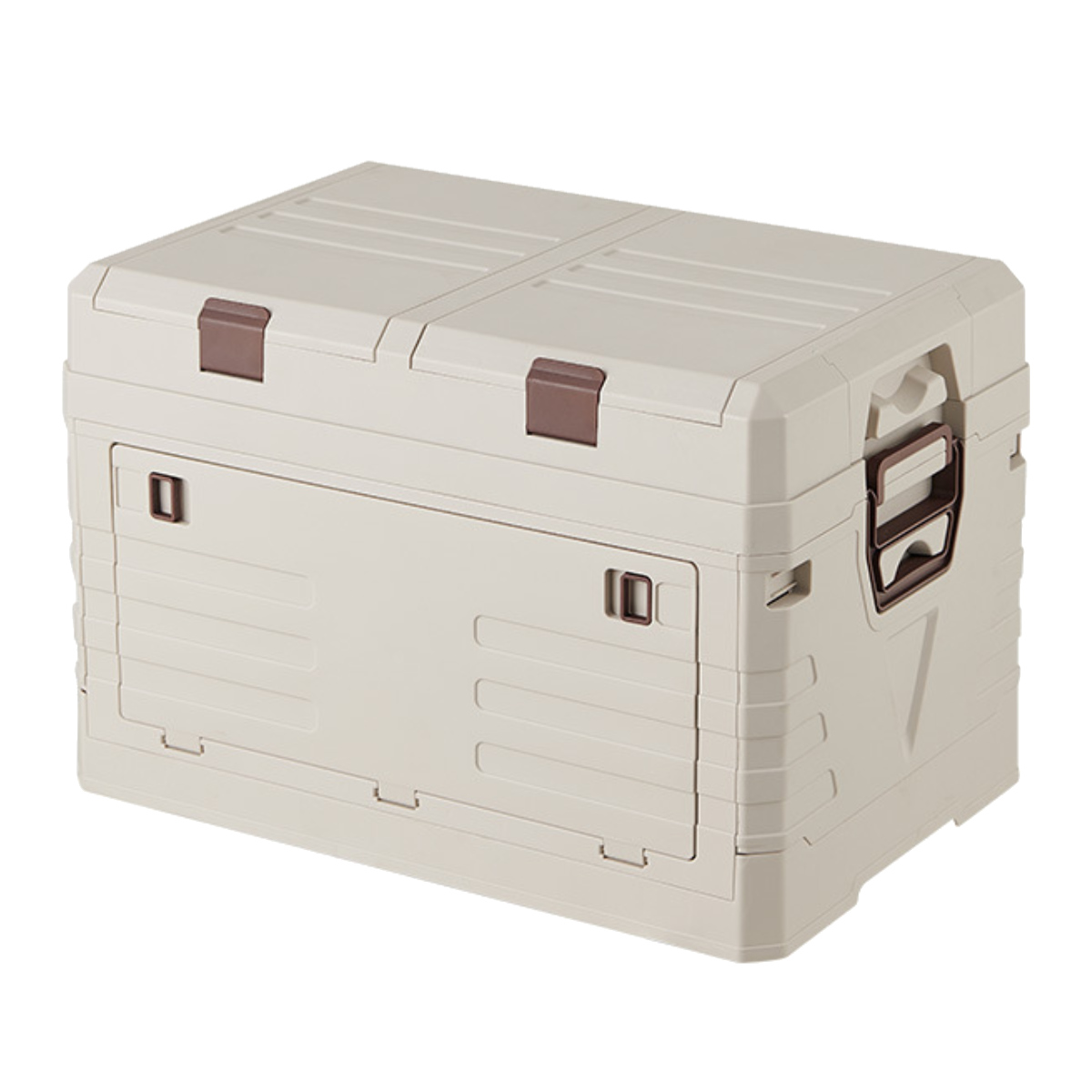 収納ボックス 2WAYオープン コンテナ M 折りたたみ 幅53×奥行35×高さ36cm ( 収納ケース 収納 ボックス 前開き 折りたたみコンテナ 積み重ね ふた付き スタッキング プラスチック ストッカーアウトドア ) 【アイボリー】 アイボリー