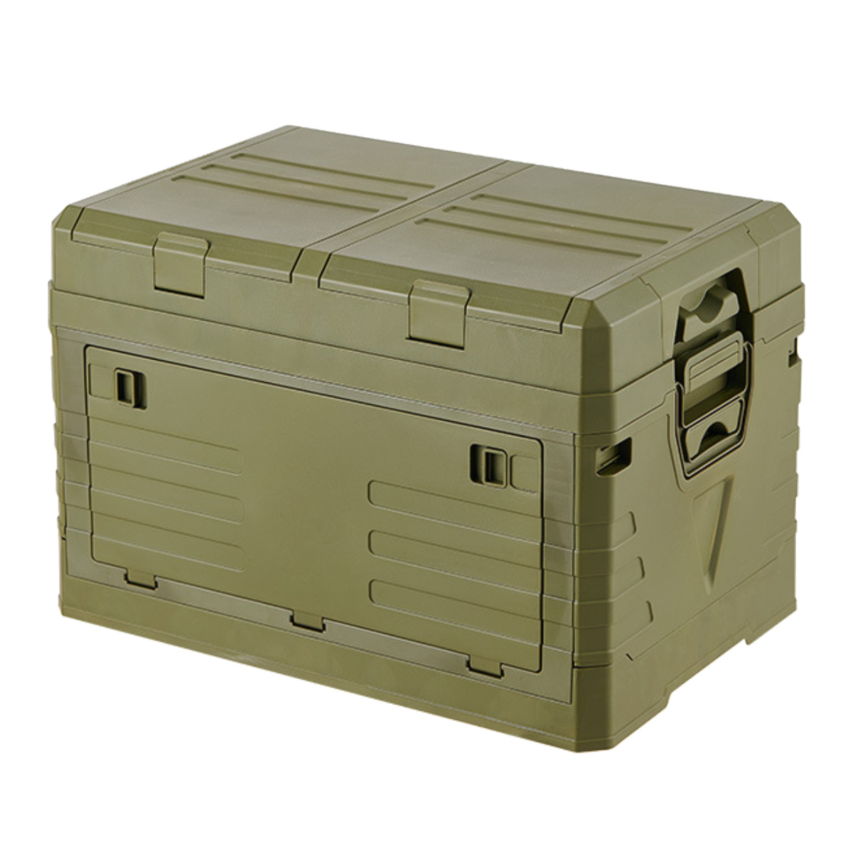 収納ボックス 2WAYオープン コンテナ M 折りたたみ 幅53×奥行35×高さ36cm ( 収納ケース 収納 ボックス 前開き 折りたたみコンテナ 積み重ね ふた付き スタッキング プラスチック ストッカーアウトドア ) 【カーキ】 カーキ
