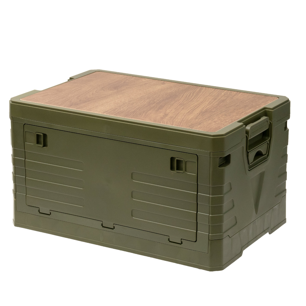 天板付コンテナボックス L 収納ボックス ( 収納ケース 収納 ボックス 前開き 折りたたみコンテナ コンパクト 積み重ね ふた付き 天板付き 取り外し テーブル スタッキング プラスチック ストッカー アウトドア ) 【グリーン】 グリーン