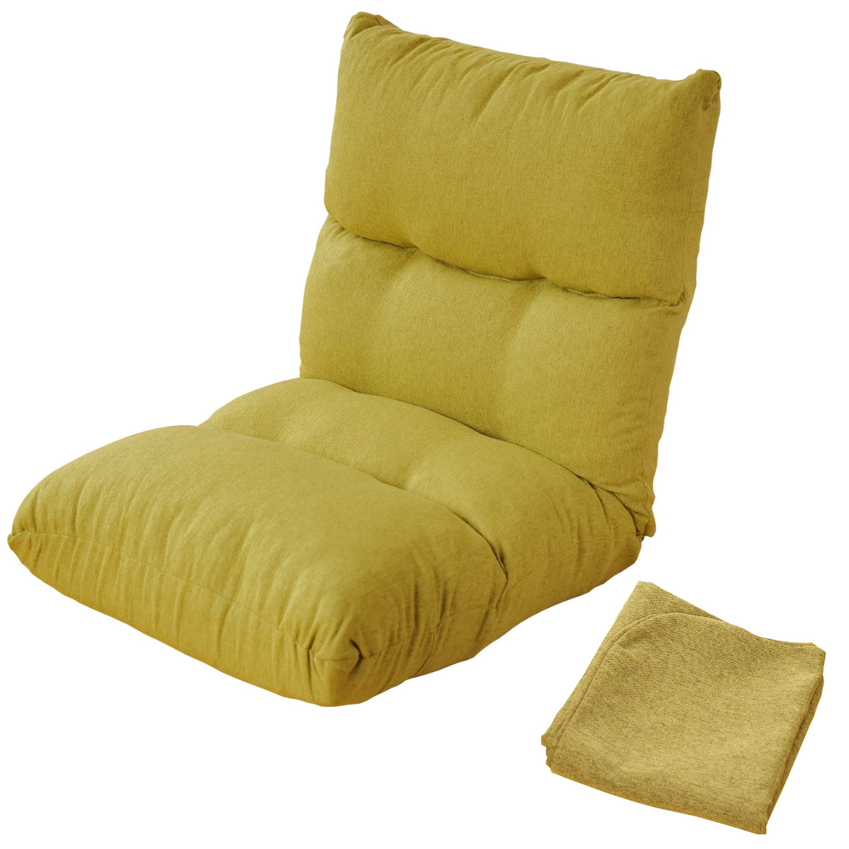 座椅子 幅47cm 専用カバーセット リクライニング 14段階 ( コンパクト 座いす 座イス チェア フロアチェア 1人掛け へたりにくい フラット カバー付き ウレタン 北欧風 おしゃれ リクライニングチェア 座り心地 快適 ごろ寝 お昼寝 ) 【グリーン】 グリーン