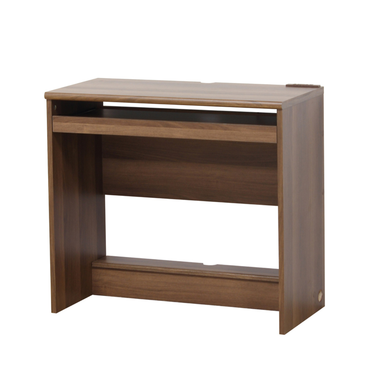 パソコンデスク 幅80cm フットレスト付き 配線収納 スリム ( デスク 机 奥行39cm コンパクト スライドテーブル付き 2口コンセント ワークデスク 足置き タップ収納 パソコン PC キーボード 配線穴 リビング学習 仕事 リモート 在宅 ) 【ウォールナット】 ウォールナット