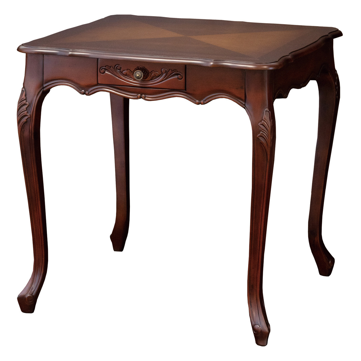 ダイニングテーブル 幅75cm コモ 引出付き 猫脚 ( テーブル 食卓テーブル 正方形 机 木製 天然木 ダイニング 食卓 アンティーク調 引き出し 収納付き リビングテーブル 作業台 木製テーブル ウッドテーブル マホガニー コンパクト ) 【ブラウン】 ブラウン