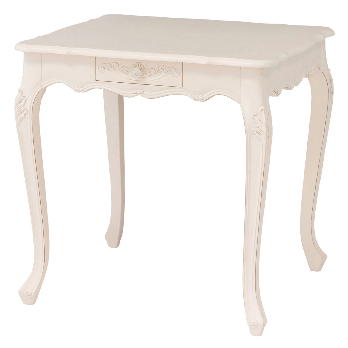 ダイニングテーブル 幅75cm コモ 引出付き 猫脚 ( テーブル 食卓テーブル 正方形 机 木製 天然木 ダイニング 食卓 アンティーク調 引き出し 収納付き リビングテーブル 作業台 木製テーブル ウッドテーブル マホガニー コンパクト ) 【ホワイト】 ホワイト