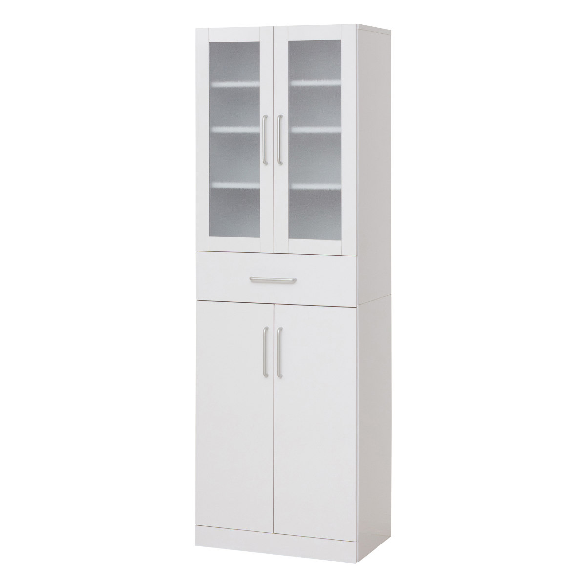 食器棚 幅60cm 高さ180cm メラミン すりガラス 背面化粧 ( カップボード キッチン 収納 可動棚 引出し 大容量 食器収納 スリム 隙間収納 ホワイト 転倒防止 家具 シンプル )