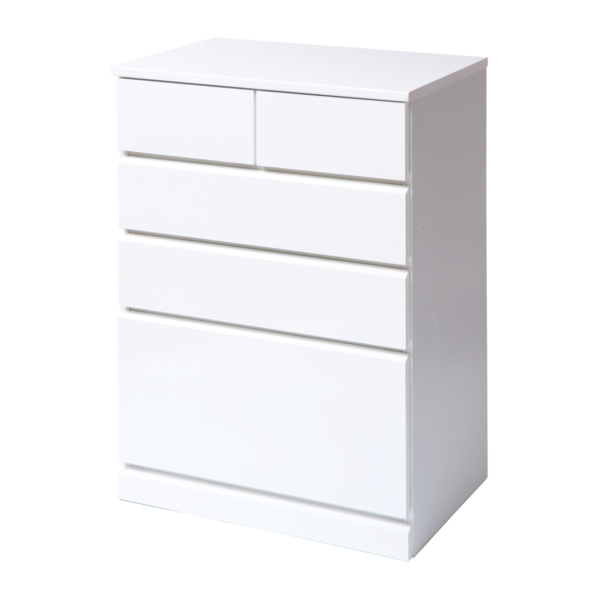 ハイチェスト 幅60cm 引出し5杯 鏡面仕上げ 完成品 ( チェスト 収納 引出し 鏡面 クローゼット 4段 5杯 フルオープン お手入れ簡単 衣類収納 ディスプレイ ホワイト )