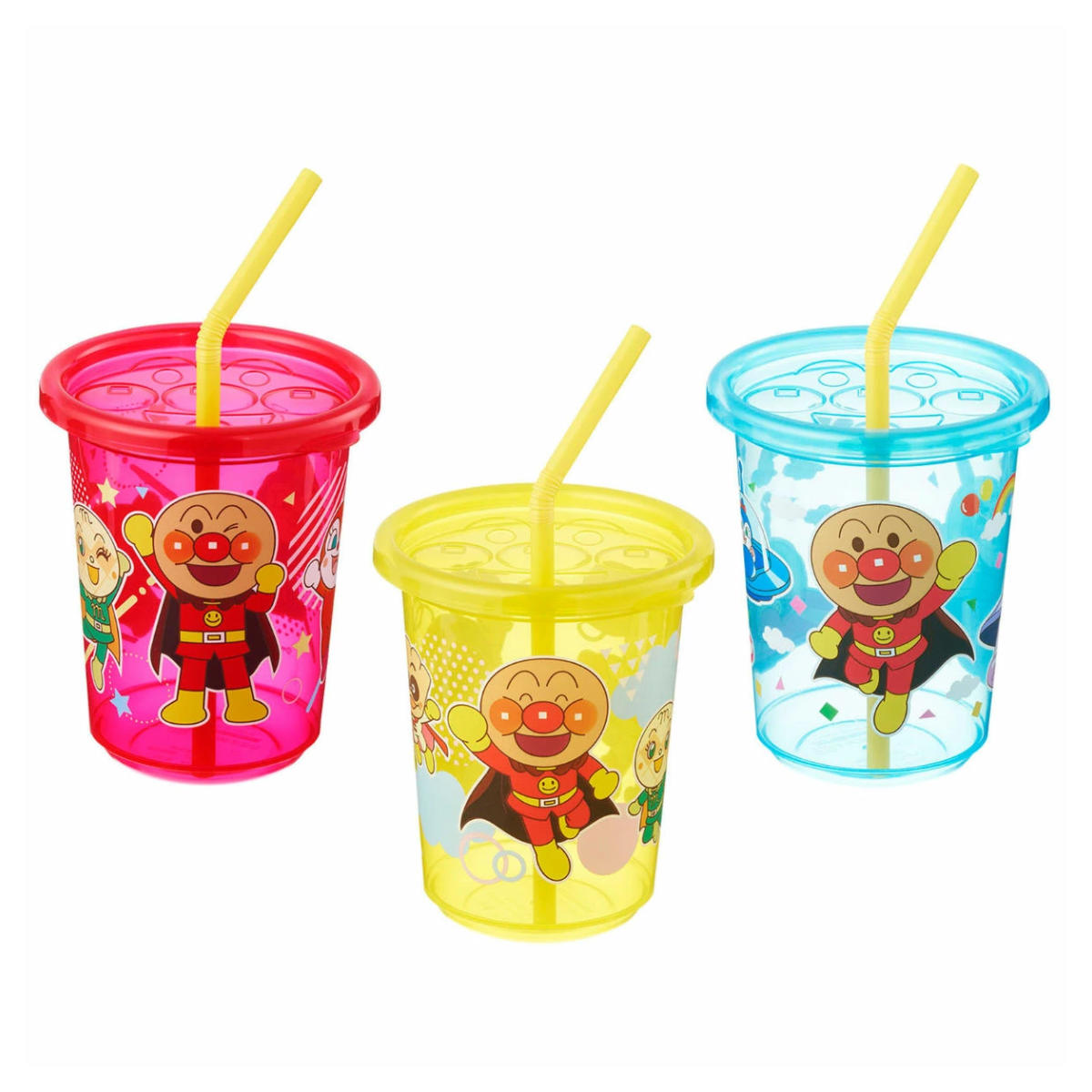 コップ アンパンマン ストローカップ 3個入 Aタイプ Bタイプ ( 日本製 ストロー ストローコップ ストロータンブラー キャラクター カップ かわいい スタッキング ふた付き 軽量 アウトドア パーティー 子ども キッズ ) 【A】 A