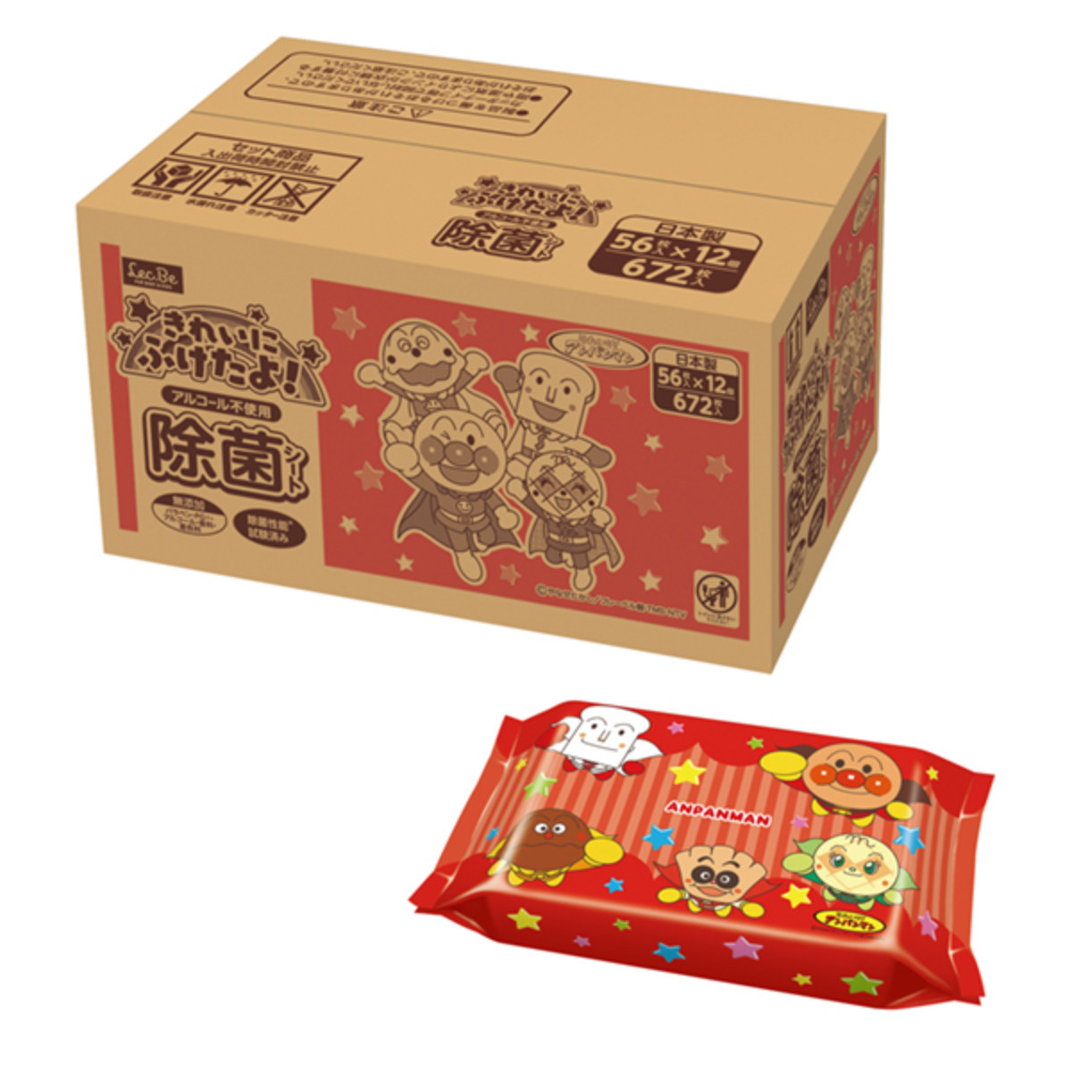 除菌シート ノンアルコール 56枚×12個組 アンパンマン ( ウェットシート ノンアルコール除菌 ウェット シート 除菌 無香料 無添加 日本製 手指除菌 手拭き 日用品 掃除 おもちゃ テーブル拭き 台拭き アルコール不使用 )
