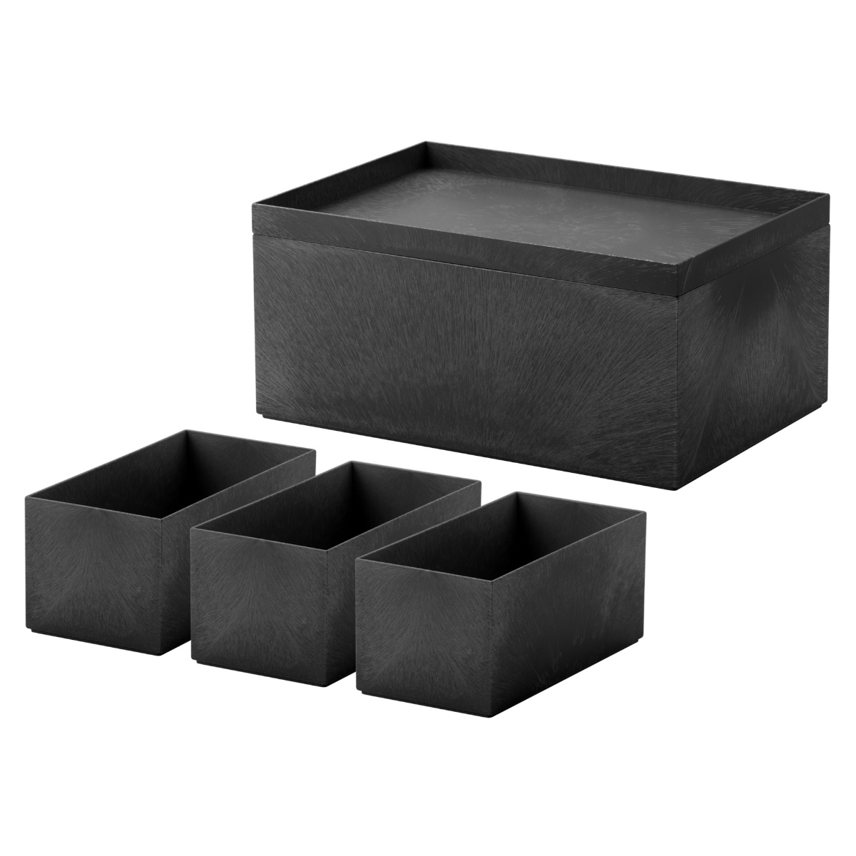 収納ケース タイディアップボックス 深型 5点セット ( 収納ボックス 小物入れ 収納 オープンシェルフ オープンラック トレー フタ インナーボックス 文房具 キッチン ランドリー 小物 小物収納 小物ケース 整理整頓 仕分け 棚 ) 【ブラック】 ブラック