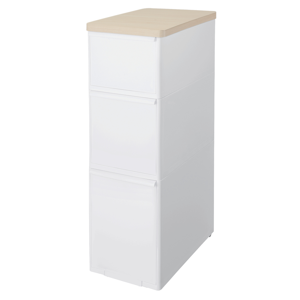 キッチンストッカー スリムストレージ 耐熱木天板ストッカー ワイド 幅27.2cm 3段 MS-111DLWT ( スリム 天板付き ストッカー スリムストッカー 隙間収納 すき間 収納ストッカー プラスチック 木天板 収納 キッチン収納 三段 ) 【オールホワイト】 オールホワイト