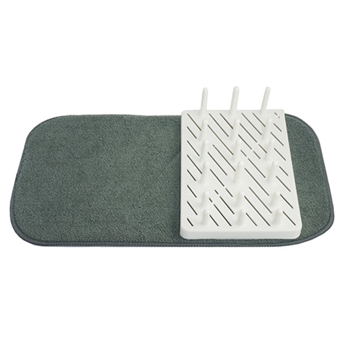 水切りマット 水切りラック プレートスタンド&吸水マット ( マット 水切りバスケット 水切りかご 水切りカゴ 皿立て セパレート ディッシュラック 吸水マット 水切り 食器 皿 立てられる シンク横 コンパクト おしゃれ ) 【ホワイト】 ホワイト