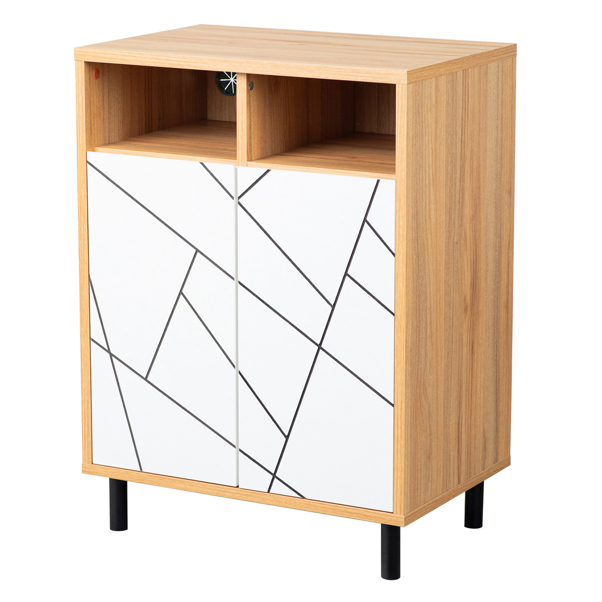 キャビネット 幅59cm 幾何学模様 ( カトレア 棚 ラック リビング収納 可動棚 お掃除ロボット対応 飾り棚 家具 幾何学柄 モノトーン ナチュラル ホワイト 配線穴 ) 【ナチュラル】 ナチュラル