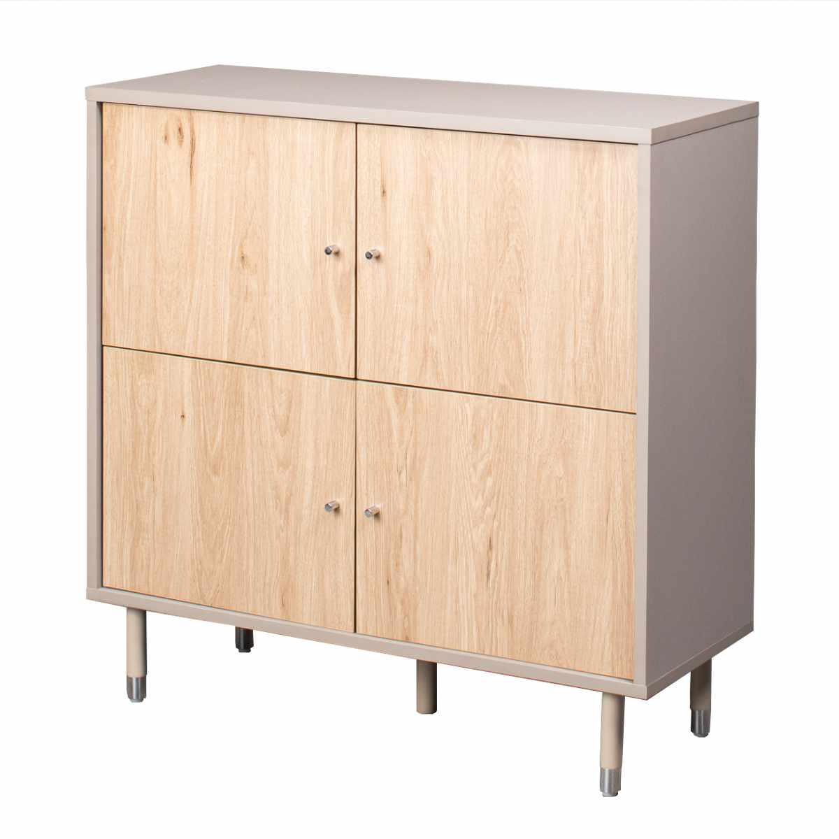 キャビネット 幅90cm ツートンカラー シルバー脚 ( 棚 ラック 扉 リビング収納 可動棚 飾り棚 家具 グレージュ ナチュラル ツートン 配線穴 )