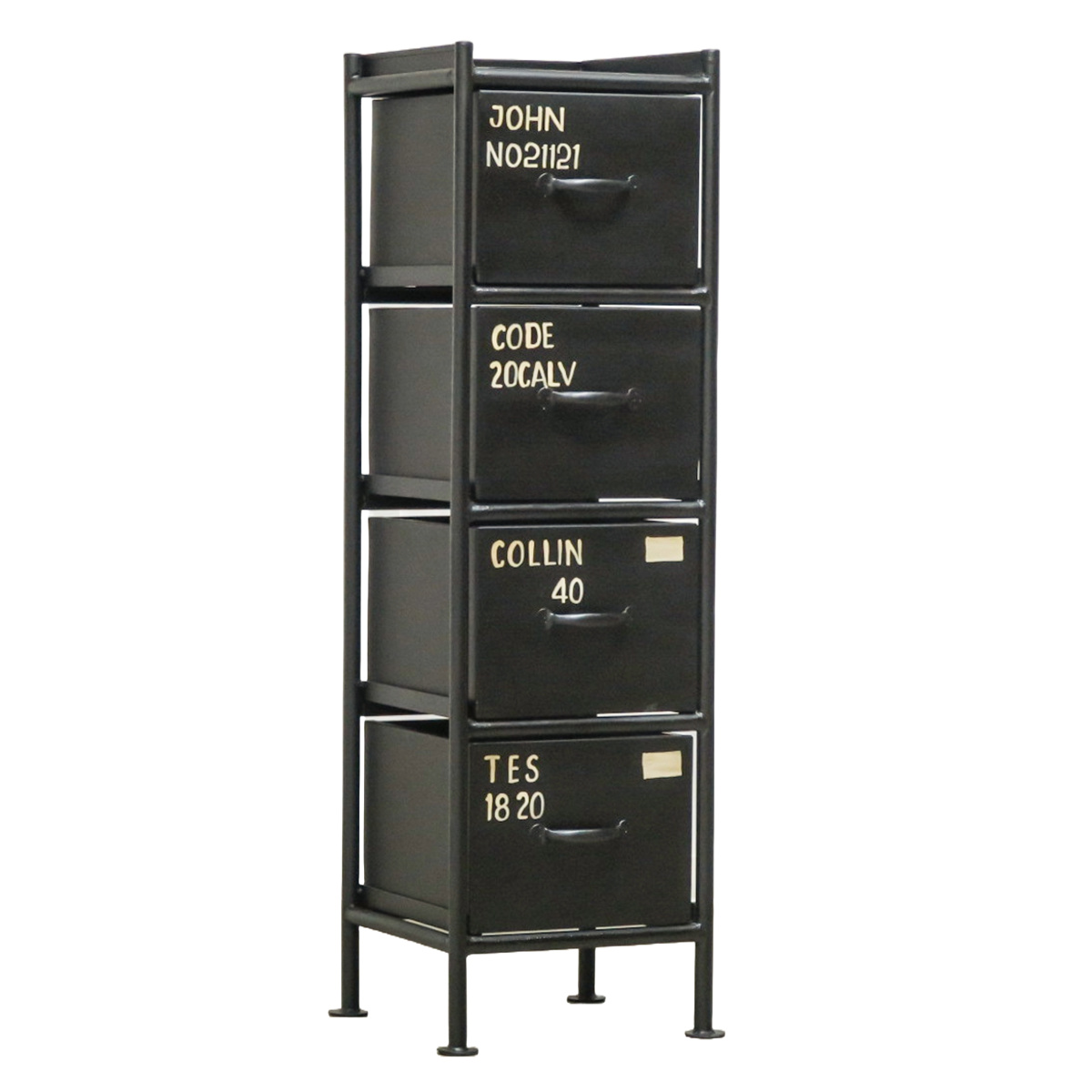 スチール スリムチェスト 幅30cm 引出し4杯 インダストリアル 完成品 ( チェスト スリム 引き出し 4杯 棚 ラック 飾り棚 省スペース ブラック グレー ベージュ ) 【ブラック】 ブラック