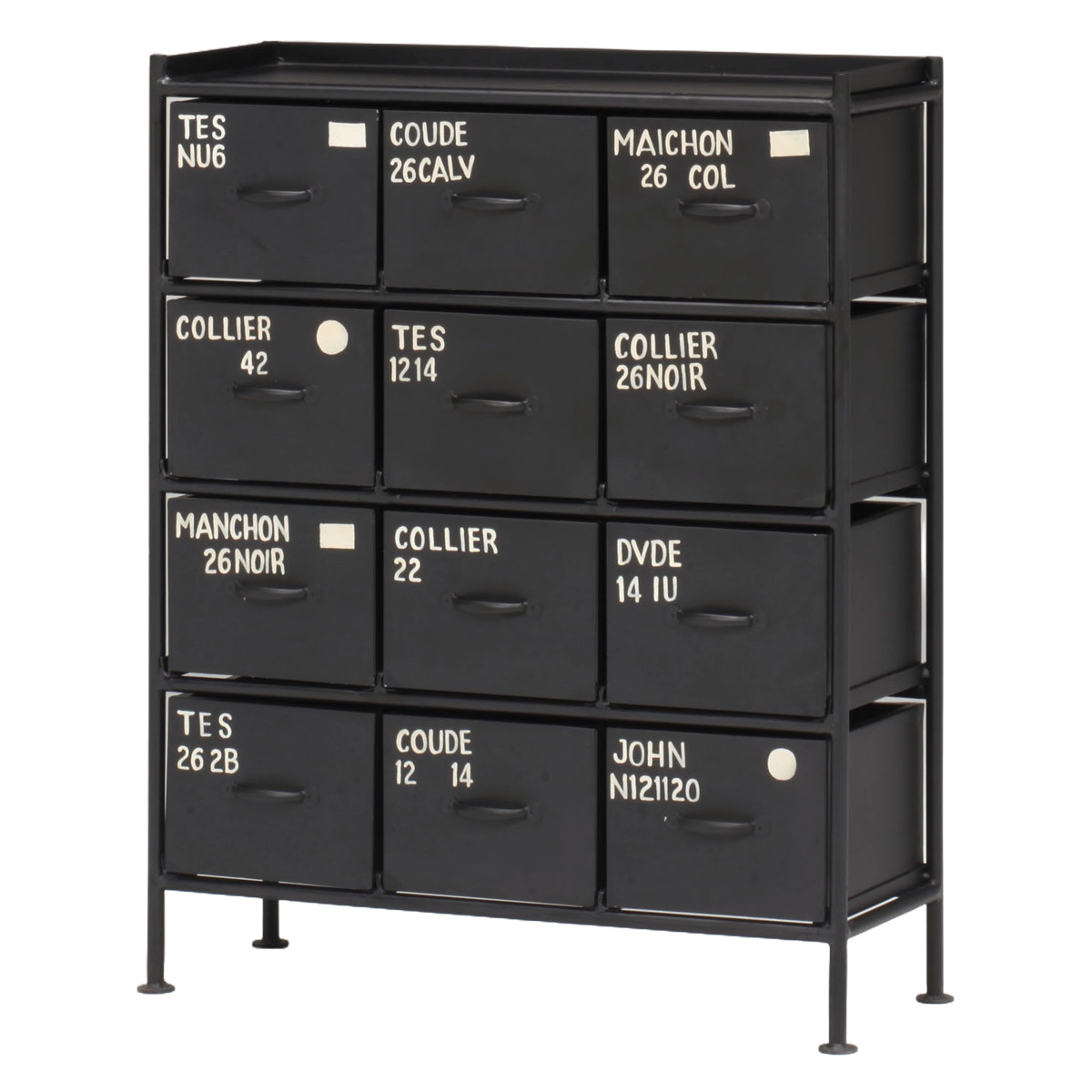 スチールチェスト 縦型 幅85cm 引出し12杯 インダストリアル 完成品 ( チェスト スチール 引き出し 12杯 縦 棚 ラック 飾り棚 ブラック グレー ベージュ ) 【ブラック】 ブラック