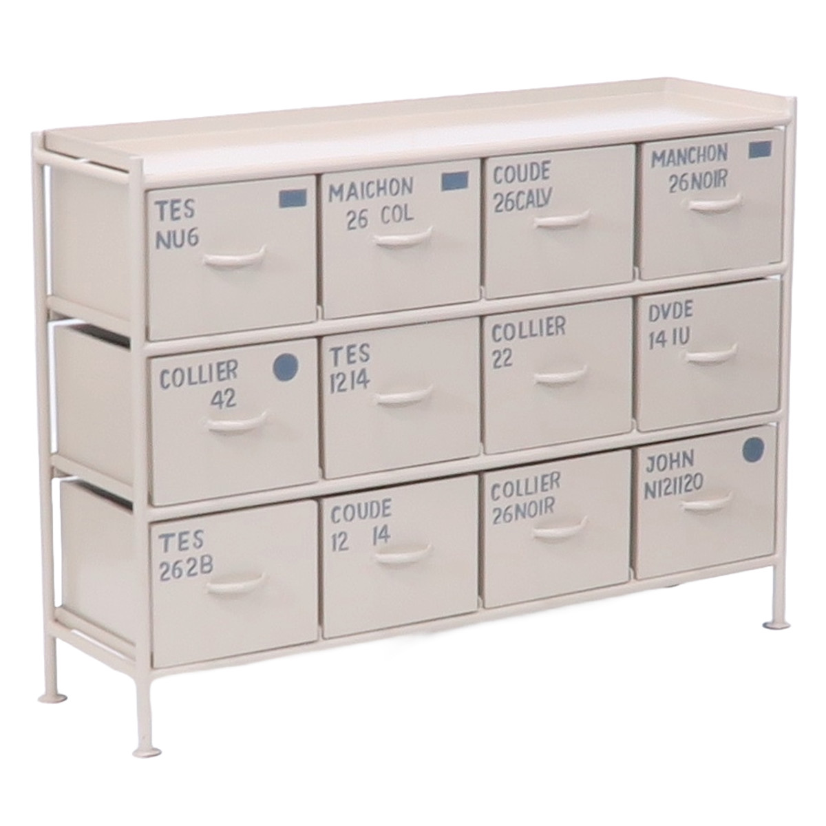 スチールチェスト 横型 幅111cm 引出し12杯 インダストリアル 完成品 ( チェスト スチール 引き出し 12杯 横 棚 ラック 飾り棚 ブラック グレー ベージュ ) 【ベージュ】 ベージュ