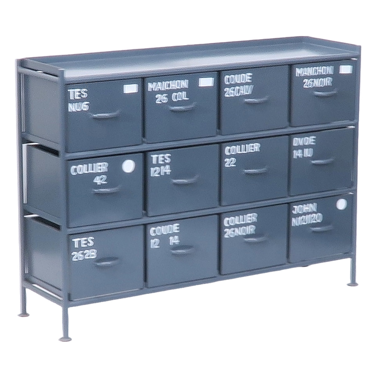 スチールチェスト 横型 幅111cm 引出し12杯 インダストリアル 完成品 ( チェスト スチール 引き出し 12杯 横 棚 ラック 飾り棚 ブラック グレー ベージュ ) 【グレー】 グレー