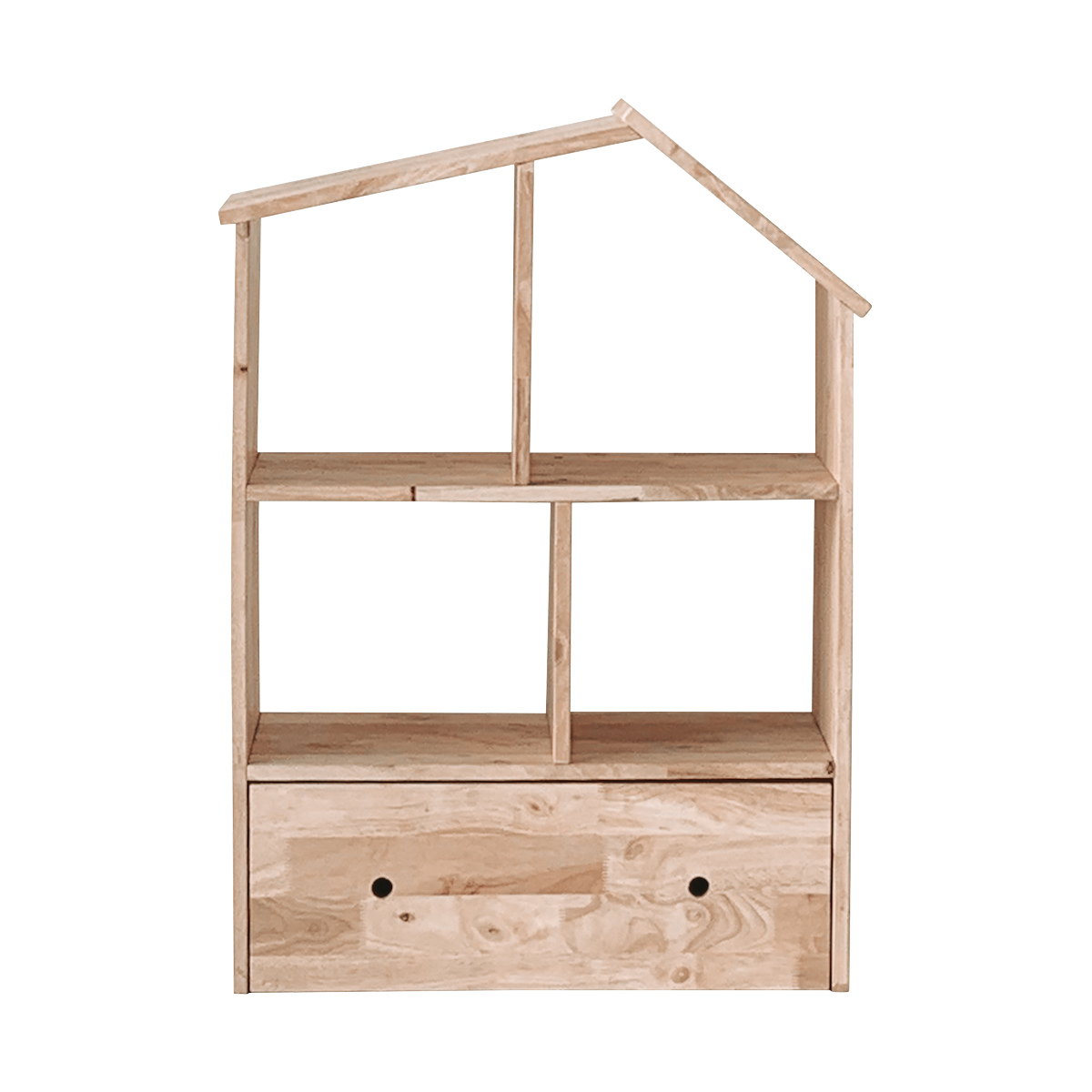 ハウスシェルフ 幅73.6cm 引出し付き ラバーウッド 無垢材 ( シェルフ ラック ハウス型 天然木 NATURAL SIGNATURE 木製 シンプル 飾り棚 棚 おもちゃ収納 コンパクト キッズ 収納 引き出し )