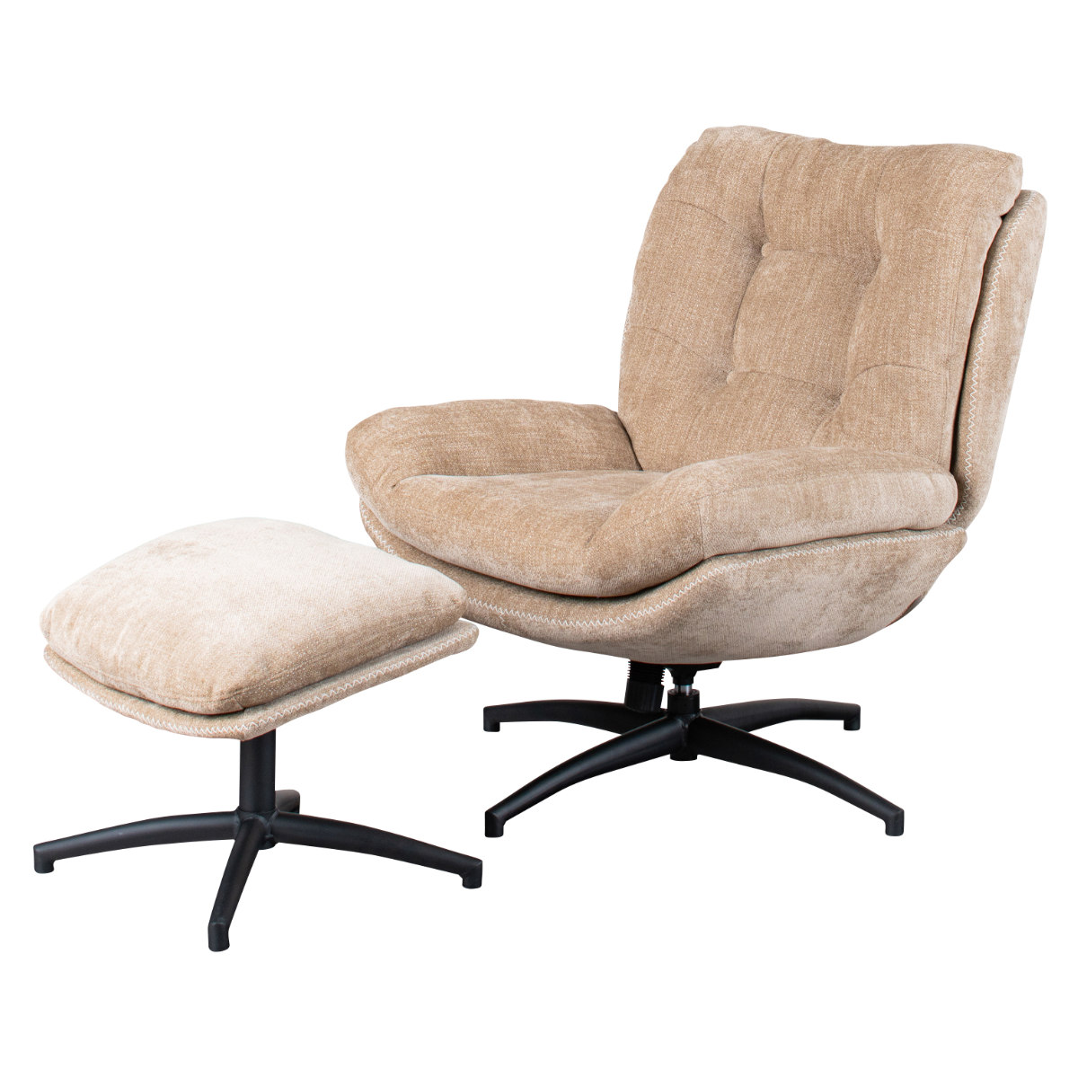 リビングチェア 座面高46cm オットマン付 シャルレ ( パーソナルチェア チェア 1人掛け 椅子 ロッキング機能 アームレス オットマン ハイバック 回転 リラックス チェアー イス いす 足置き リビング ファブリック 座面 広い ) 【ベージュ】 ベージュ