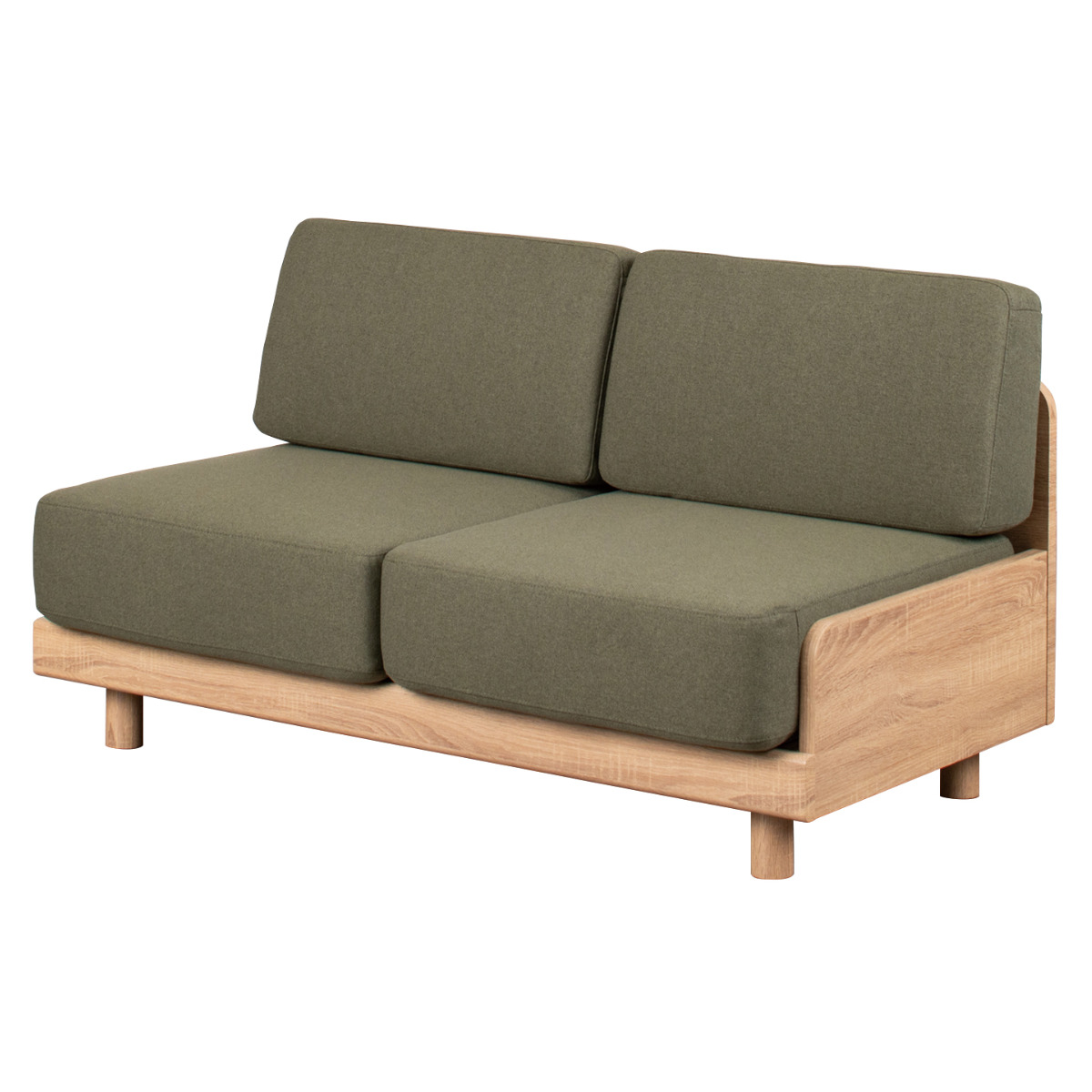 ソファ 2人掛け 幅140cm ピオ ( ソファー コンパクト リビングソファ 二人用 ローソファ フロアソファ アームレス 北欧風 座面 広め ファブリック 通気性 スノコ 省スペース おしゃれ ) 【カーキ】 カーキ