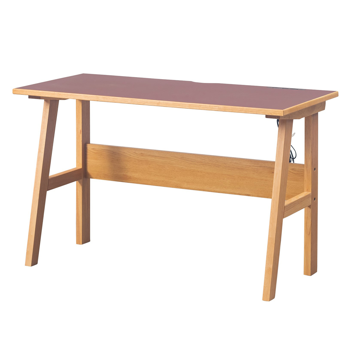 ワークデスク 幅120cm コンセント2口 USBポート付 リノ ( デスク 机 学習机 勉強机 パソコンデスク オフィスデスク コンパクト 平机 木製 学習デスク パソコン PC リビングデスク スチール おしゃれ ) 【バーガンディ】 バーガンディ