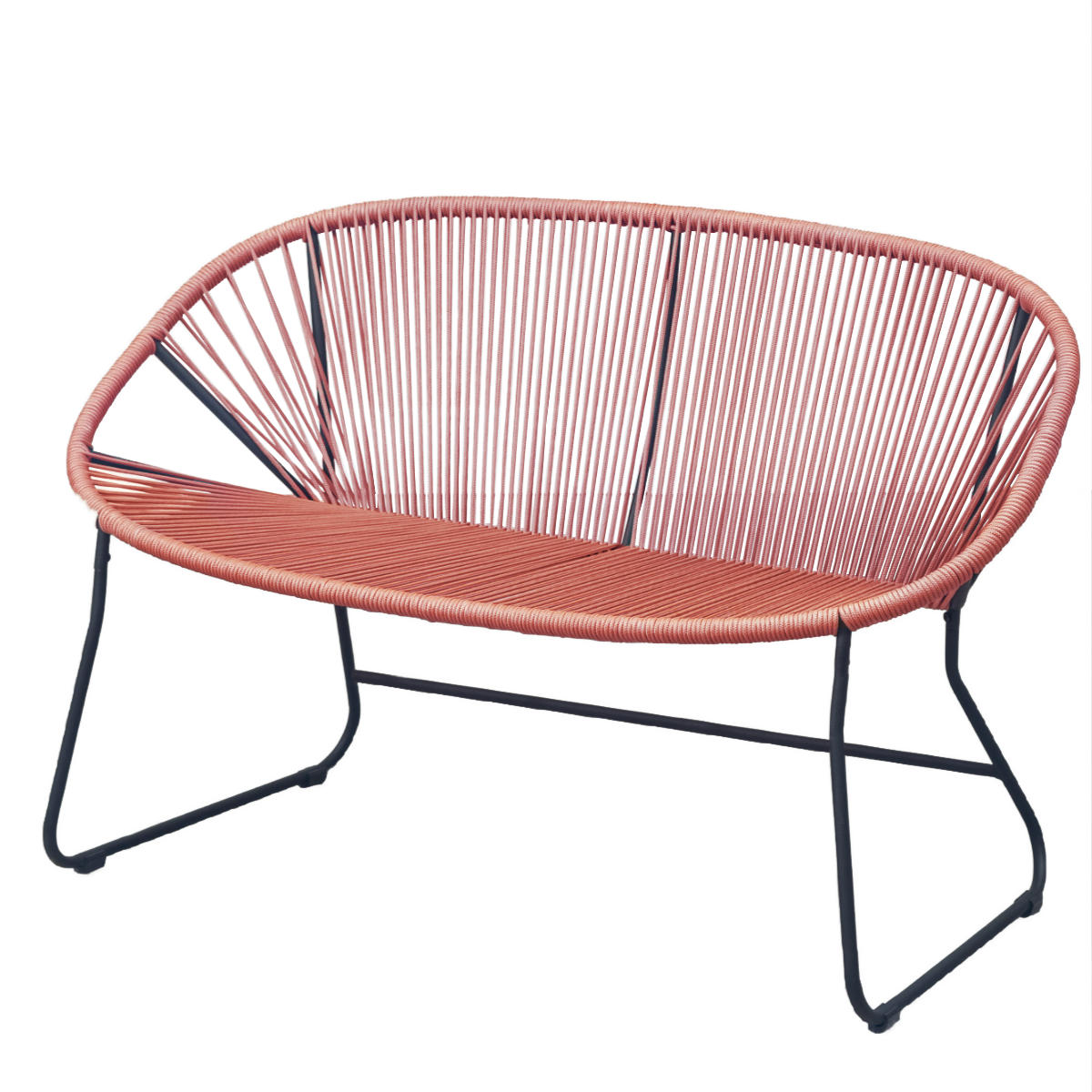 ベンチ 幅125cm 座面高43.5cm ロープベンチ ダフネ ( チェアー イス 椅子 2人掛け ロープ スチール 軽量 2人用 リビングチェア ダイニングベンチ スタイリッシュ おしゃれ カフェチェア パーソナルチェア いす リビング ダイニング ) 【ピンク】 ピンク